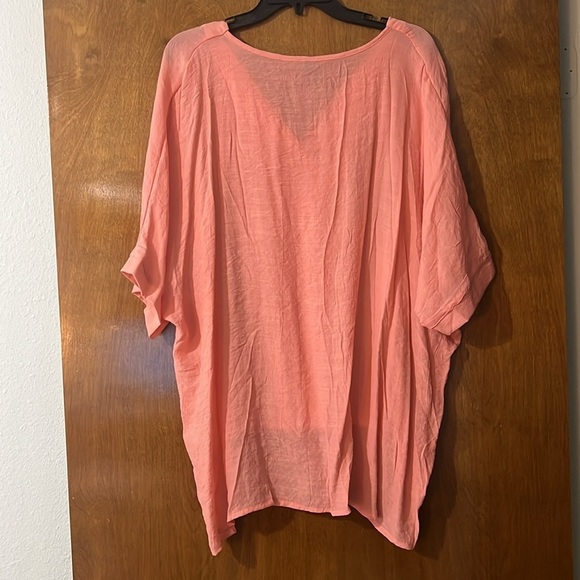 Plus Solid Batwing Sleeve Blouse. Salmon pink color. - Picture 6 of 10